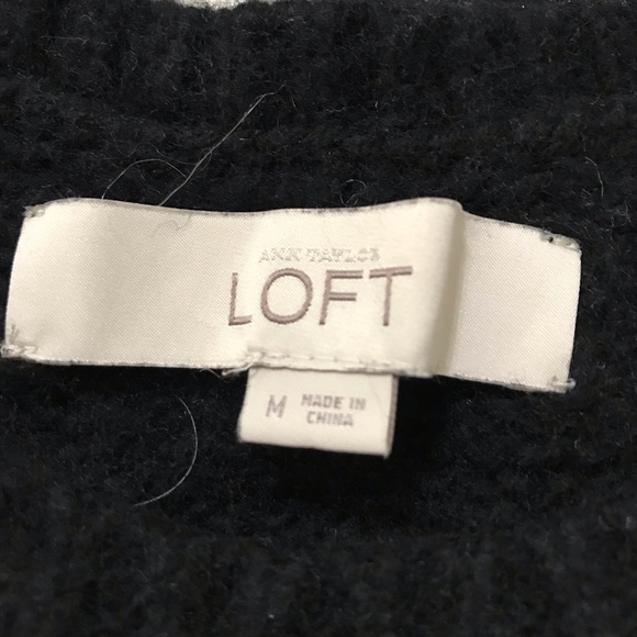 Loft Black Cream Stripe Crew Neck Cotton Wool Knit Blend Sweater Size S/M - Picture 7 of 11